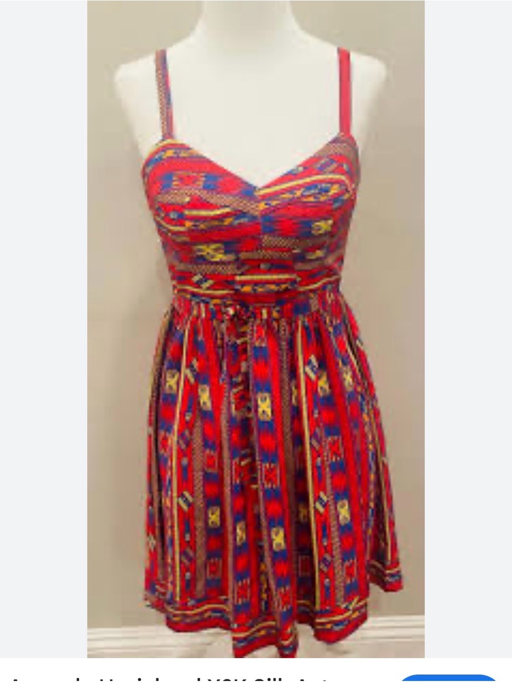 Amanda Uprichard Red Tribal Print Sundress with Spaghetti Straps